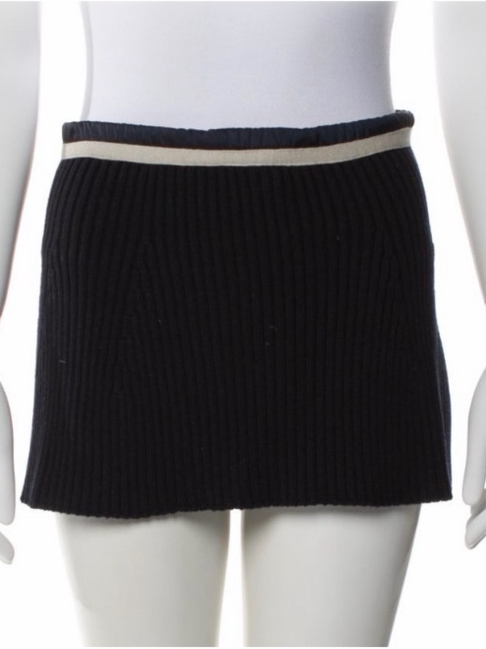 MaxMara Black Ribbed Knit Mini Skirt with Cream Waist Band